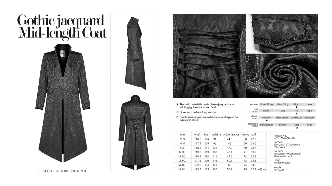 Пальто Gothic jacquard Mid-length Coat Punk Rave WY-1030XCM/BK Изображение 9