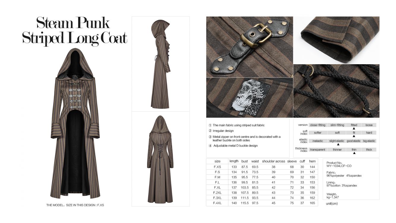  Steam Punk Striped Long Coat Punk Rave WY-1034LCF/CO  9