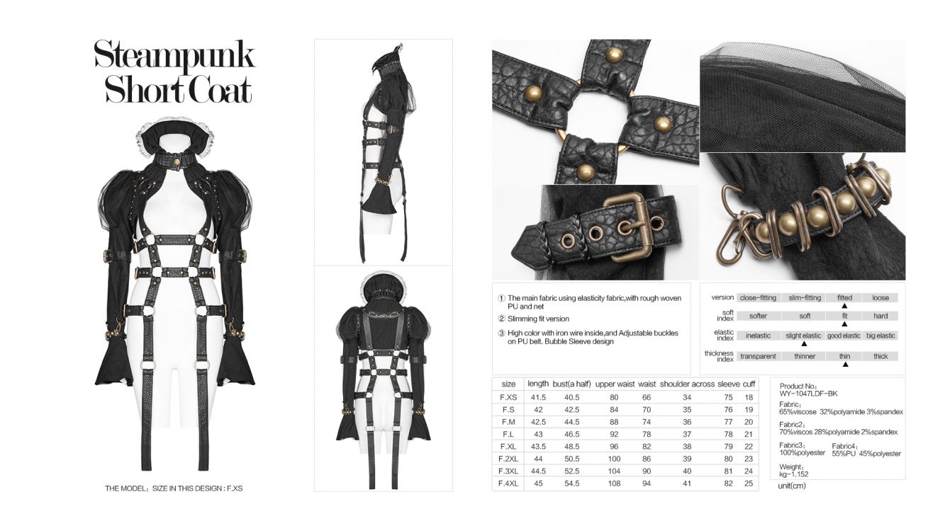  Steampunk Short Coat Punk Rave WY-1047LDF/BK  10