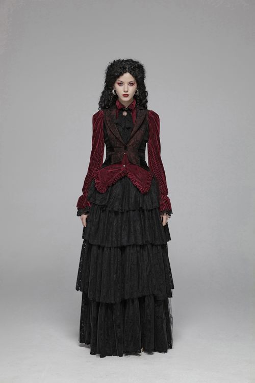  Gothic Red and Black Tuxedo Vest Punk Rave WY-1055MJF/BK-RD  5