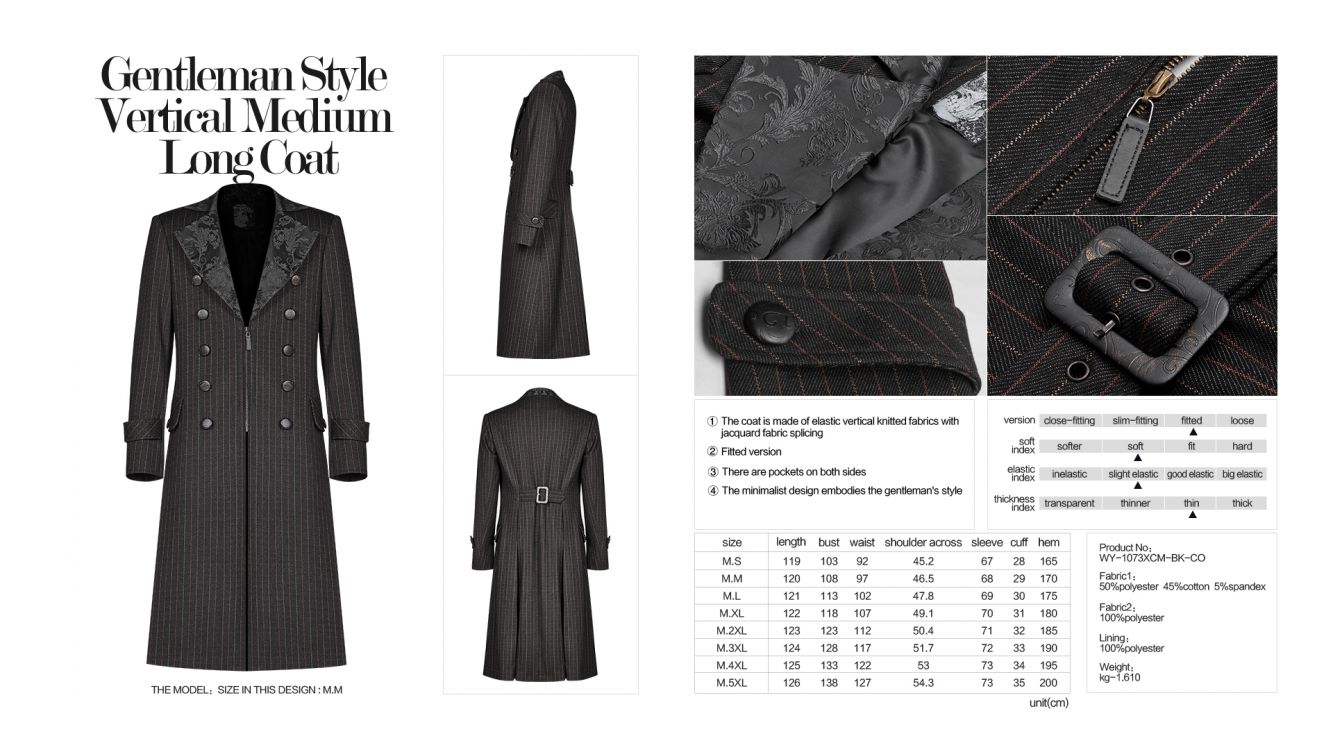  Gentleman Style Vertical Medium Long Coat Punk Rave WY-1073XCM/BK-CO  9
