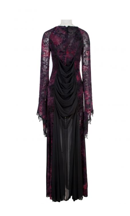  Flocking Dark Violet Gothic Long Dress Punk Rave Q-265U/BK-VI  3