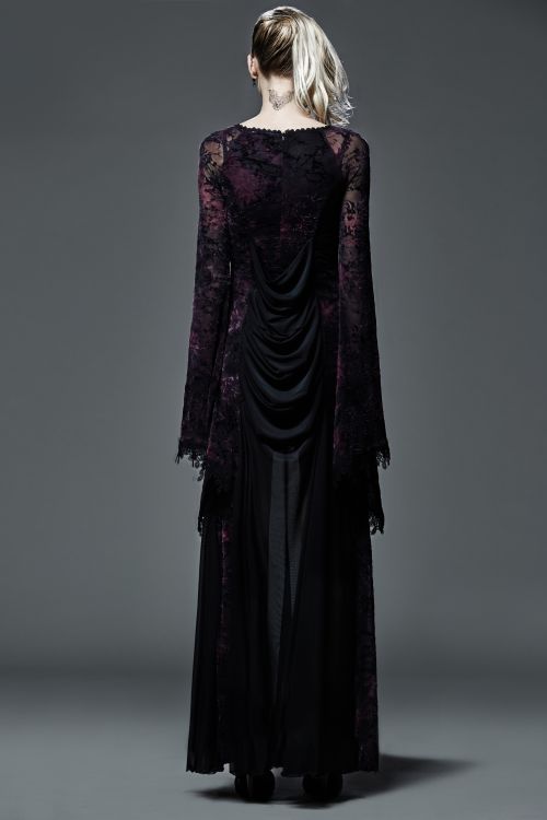  Flocking Dark Violet Gothic Long Dress Punk Rave Q-265U/BK-VI  4