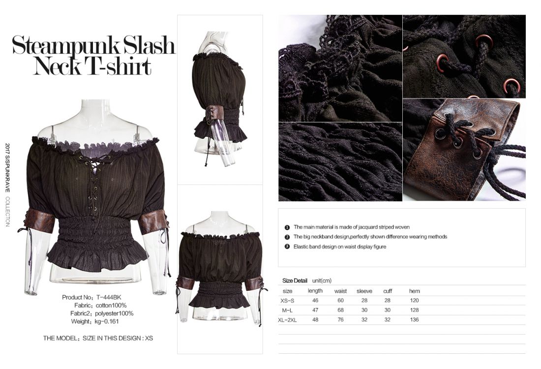  Steampunk Slash Neck T-shirt Punk Rave T-444/BK  9