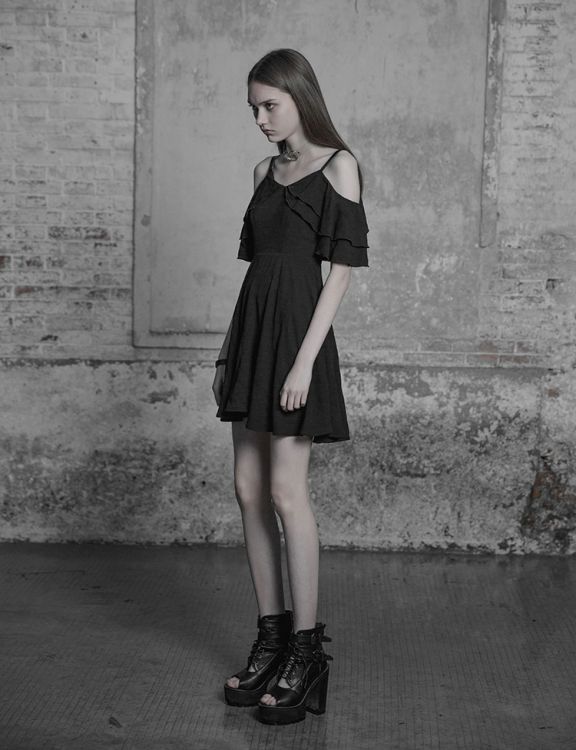  Lotus Leaf Chiffon Strap Dress Punk Rave OPQ-301LQF/BK  6