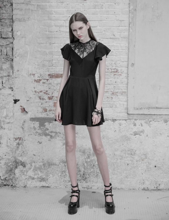  Gothic Lace Stitching V-collar Dress Punk Rave OPQ-333LQF/BK  5