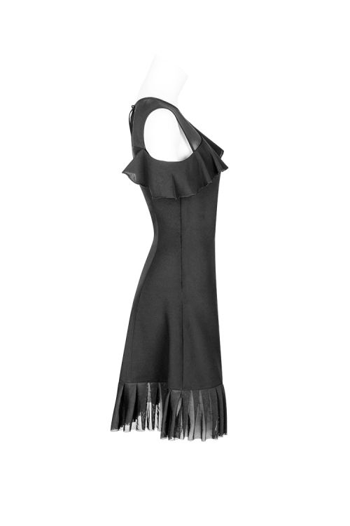  Mesh Stitching Chiffon Lotus Leaf Edge Strapless Dress Punk Rave OPQ-336LQF/BK  3