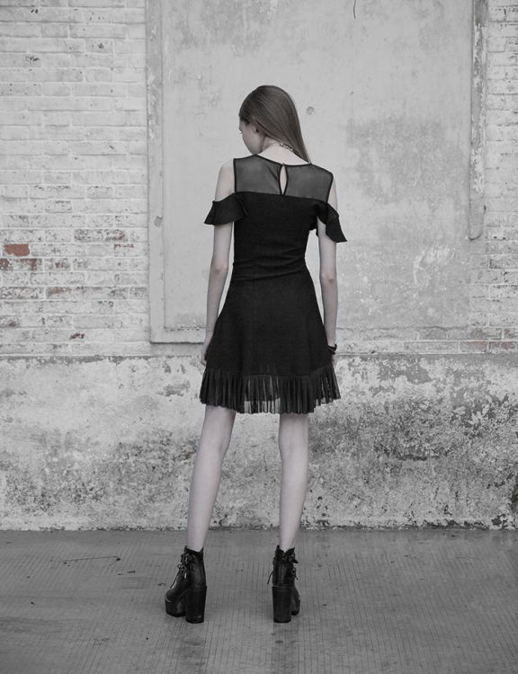  Mesh Stitching Chiffon Lotus Leaf Edge Strapless Dress Punk Rave OPQ-336LQF/BK  7