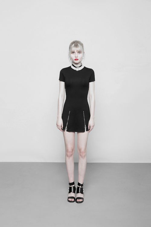  Dark Minimalist Slim Short Sleeve Age-cut Dresses Punk Rave OPQ-337LQF/BK  5