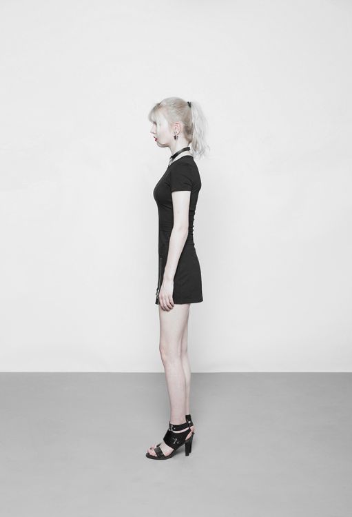  Dark Minimalist Slim Short Sleeve Age-cut Dresses Punk Rave OPQ-337LQF/BK  6