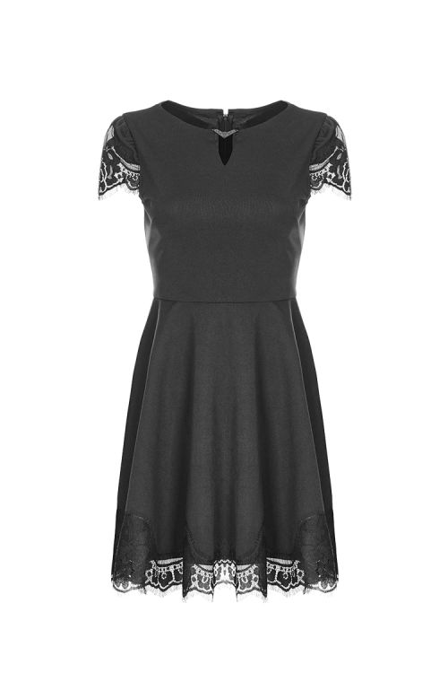  Goth Lace Stitching V-collar Dress Punk Rave OPQ-349LQF/BK  2