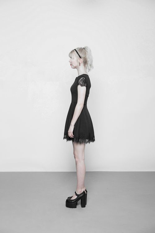  Goth Lace Stitching V-collar Dress Punk Rave OPQ-349LQF/BK  6