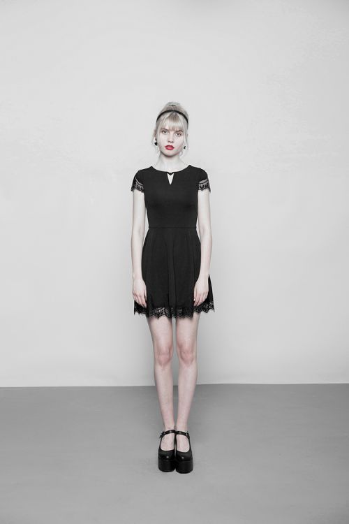  Goth Lace Stitching V-collar Dress Punk Rave OPQ-349LQF/BK  5