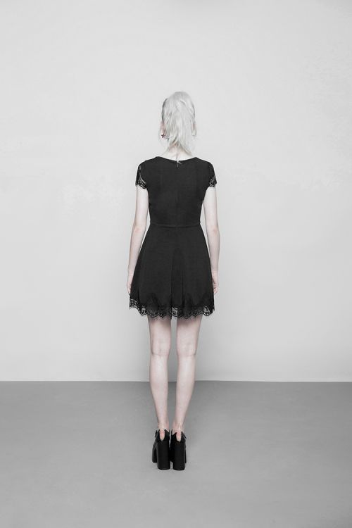  Goth Lace Stitching V-collar Dress Punk Rave OPQ-349LQF/BK  7