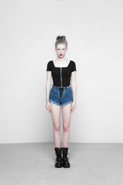  Square Collar Short Sleeve Knit Cardigan T-shirt Punk Rave OPY-317ZDF/BK  5