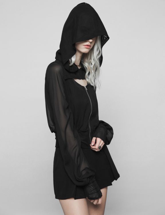  Dark chiffon Short Coat with Cap Punk Rave OPY-320XDF/BK  7