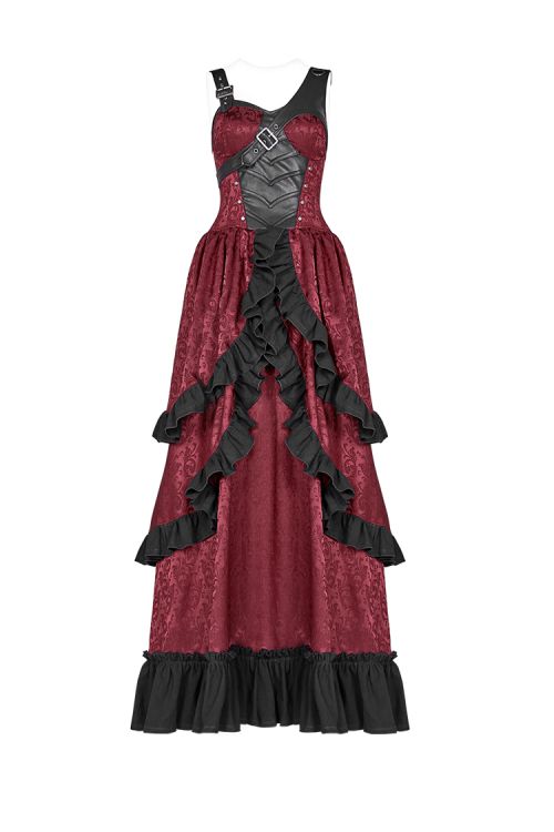  Steampunk Long Dress Punk Rave WQ-408LQF/BK-RD  2