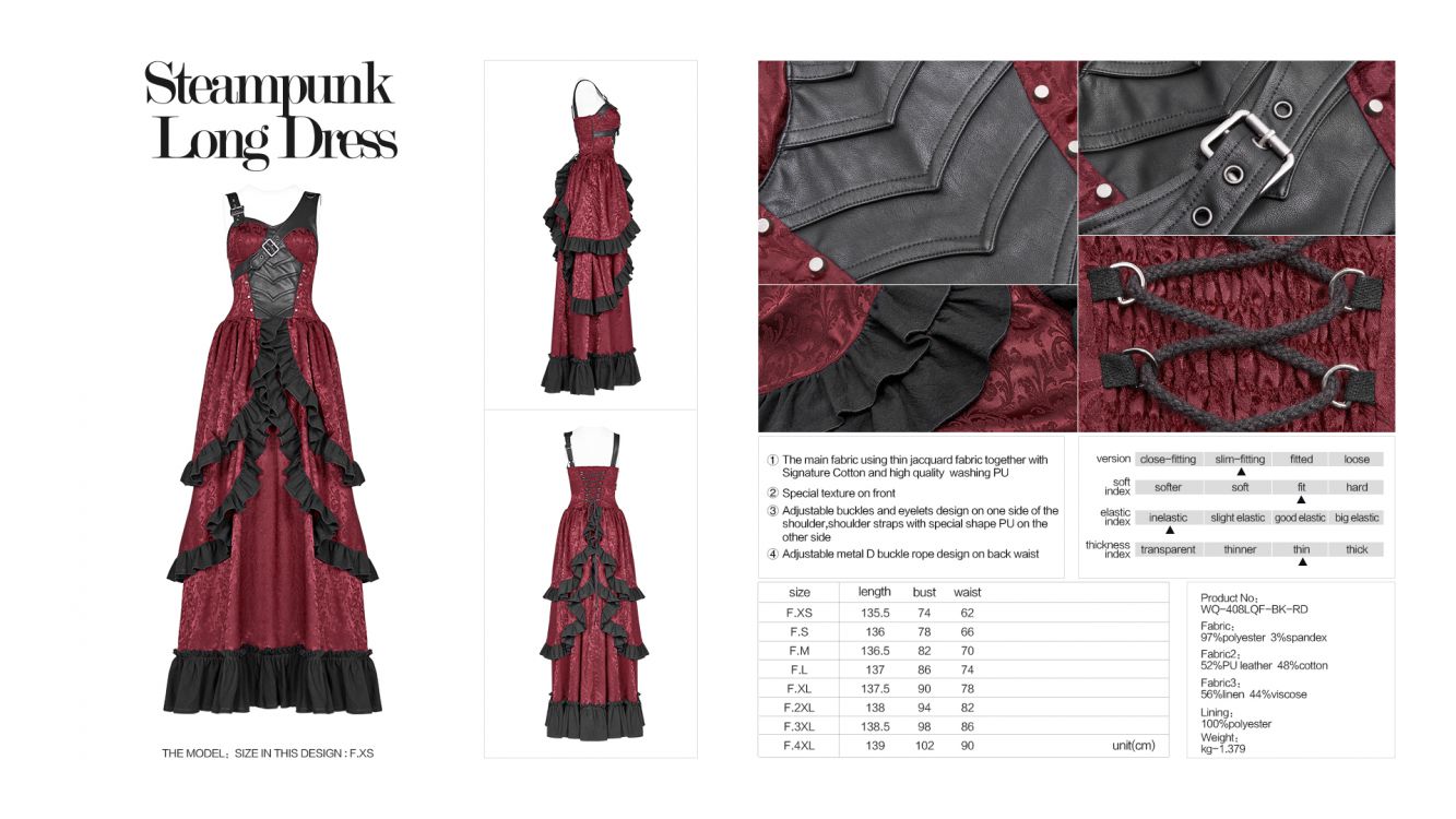  Steampunk Long Dress Punk Rave WQ-408LQF/BK-RD  9