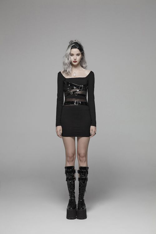  Punk PU Leather Loop Slimming Dress Punk Rave WQ-425LQF/BK  5