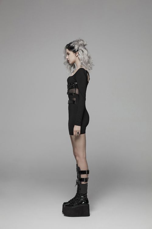  Punk PU Leather Loop Slimming Dress Punk Rave WQ-425LQF/BK  6