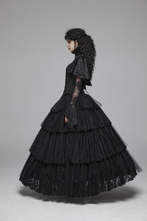  Gothic Long Tiered Skirt Punk Rave WQ-426BQF/BK  6