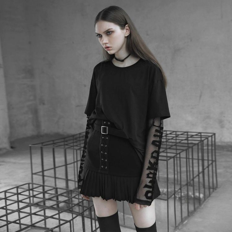  Punk Pleated Half-Skirt Punk Rave OPQ-465BQF/BK  4