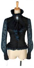 Рубашка c жабо BLOUSE Punk Rave Y-361/BK-BL - маленькая картинка