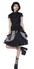 Рубашка c жабо BLOUSE Punk Rave LY-010/BK - маленькая картинка
