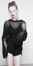 Свитер Tattered Mesh Hole Loose Sweater Punk Rave OPM-090TMF/BK - маленькая картинка