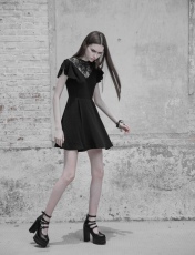 Платье Gothic Lace Stitching V-collar Dress Punk Rave OPQ-333LQF/BK - маленькая картинка