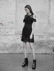 Платье Mesh Stitching Chiffon Lotus Leaf Edge Strapless Dress Punk Rave OPQ-336LQF/BK - маленькая картинка