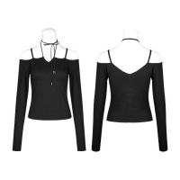Топик T Tie the rope strapless long sleeve bottoming shirts Punk Rave OPT-190TCF/BK - маленькая картинка