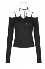 Топик T Tie the rope strapless long sleeve bottoming shirts Punk Rave OPT-190TCF/BK - маленькая картинка