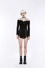 Топик T Tie the rope strapless long sleeve bottoming shirts Punk Rave OPT-190TCF/BK - маленькая картинка
