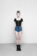 Топик Square Collar Short Sleeve Knit Cardigan T-shirt Punk Rave OPY-317ZDF/BK - маленькая картинка