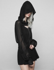  Dark chiffon Short Coat with Cap Punk Rave OPY-320XDF/BK -  