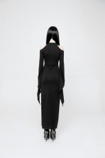 Черное платье с длинным рукавом Diablo Opened Fork Dress Punk Rave WQ-367LQF/BK / Одежда ведьмы / - маленькая картинка