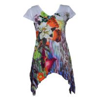  CAP SLEEVE TOP LADIES WHT/MULTI - 