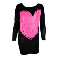  HEART LONGSLEEVE TOP LADIES BLK/FUSH PINK - 