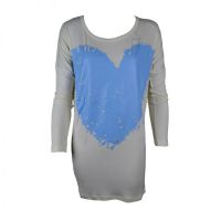  HEART LONGSLEEVE TOP LADIES WHT/BLUE - 