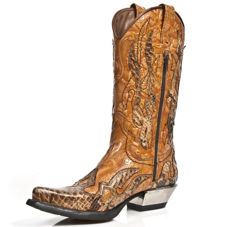  M.7921B-C2 SNAKE CUERO VINTAGE FLOWER CUERO WEST NEGRO ACERO New Rock M.7921B-C2  5