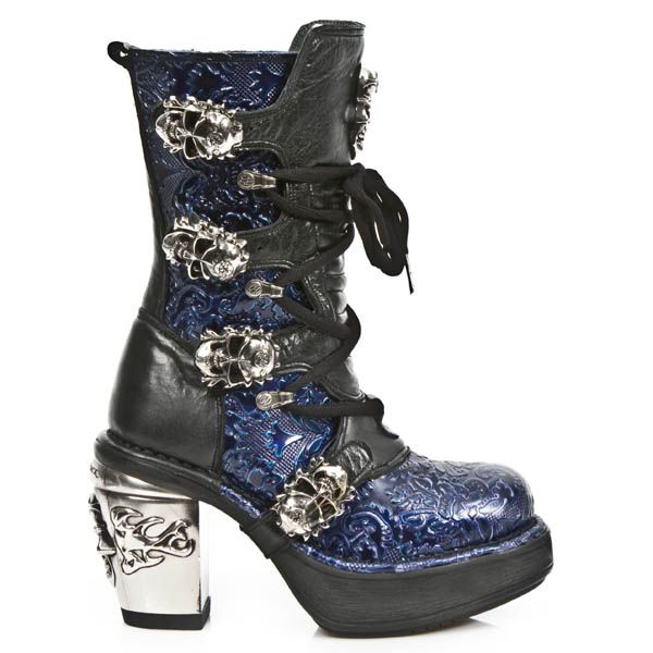  M.8366-S2 VINTAGE CHAROL AZUL, ROCK NEGRO, PLATAF. NRK SKULL New Rock M.8366-S2  1
