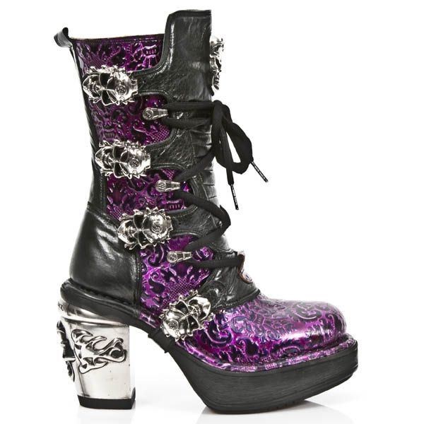  M.8366-S3 VINTAGE CHAROL LILA, ROCK NEGRO, PLATAF. NRK SKULL New Rock M.8366-S3  2