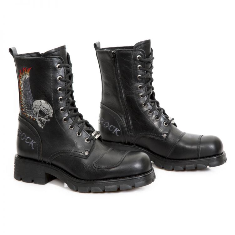  NOMADA NEGRO BORDADOS GRIS LLAMAS FUEGO MOTORCYCLE New Rock M.7645-C1  8