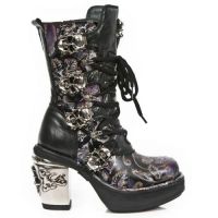 Сапоги VINTAGE FLOWER LILA, ROCK NEGRO, PLATF. NRK SKULL New Rock M.8366-S6 - маленькая картинка