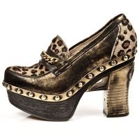 Туфли M.Z001-R2 BOX OROMANE, LEOPARDO PELO MARRON, P.ZUECO NEG-ORO New Rock M.Z001-R2 - маленькая картинка