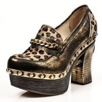 Туфли M.Z001-R2 BOX OROMANE, LEOPARDO PELO MARRON, P.ZUECO NEG-ORO New Rock M.Z001-R2 - маленькая картинка