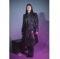   BLACK LEATHER WOMEN COAT - 