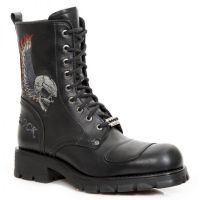 Сапоги NOMADA NEGRO BORDADOS GRIS LLAMAS FUEGO MOTORCYCLE New Rock M.7645-C1 - маленькая картинка