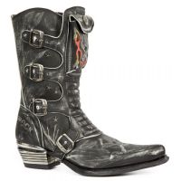  M.WST022-S1 VINTAGE RASPADO NEGRO BORDADOS GRIS LLAMAS FUEGO - 